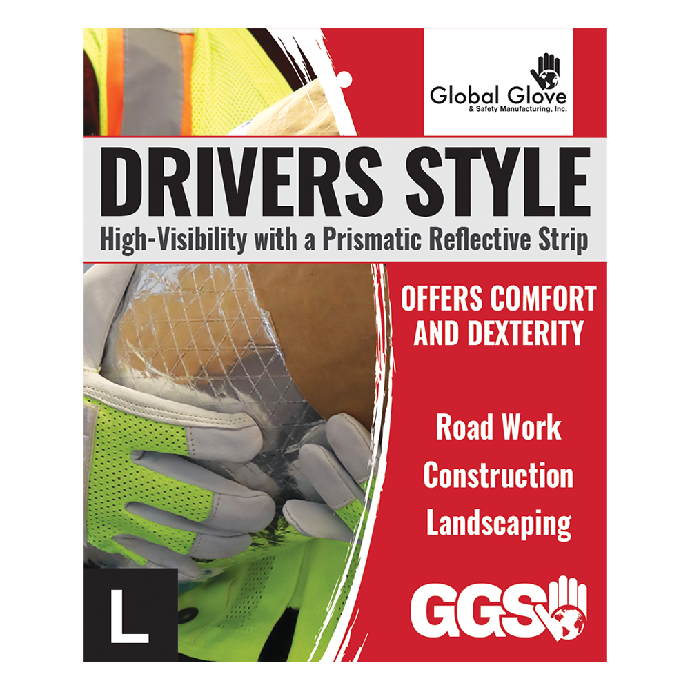 Global Glove High-Visibility Mesh Back Premium Goatskin Leather Palm Drivers Style Gloves -XLGlobal Glove High-Visibility Mesh Back Premium Goatskin Leather Palm Drivers Style Gloves -XL from Columbia Safety